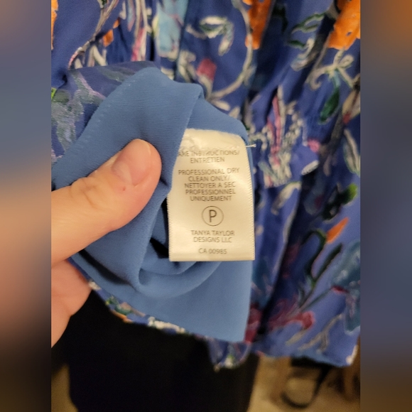 Tanya Taylor | Silk Blue Floral Puff Sleeve Top NWOT Sz 20 - Picture 7 of 8